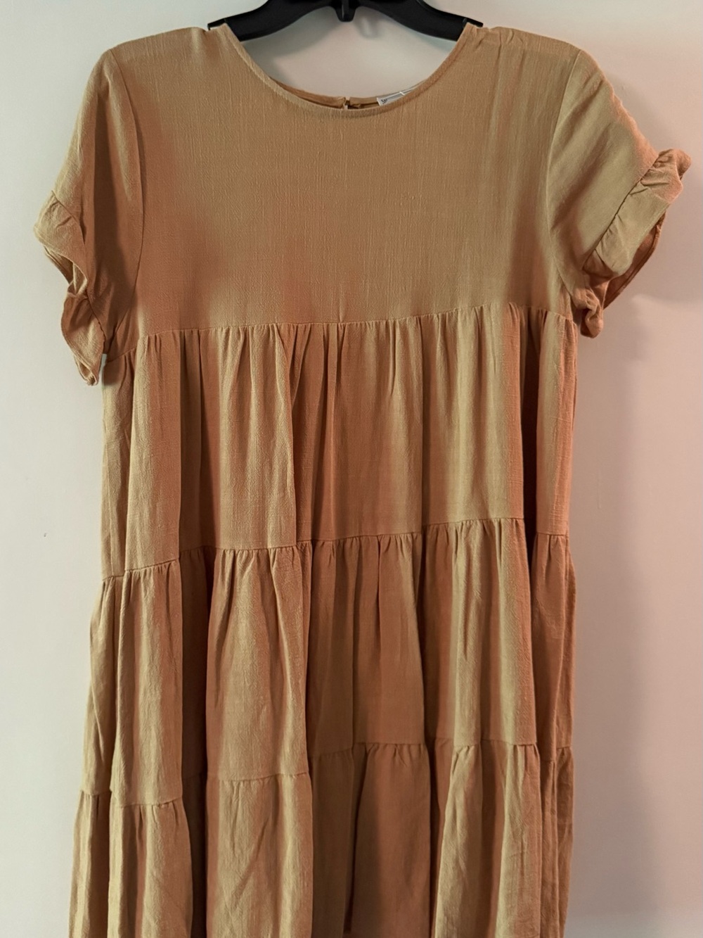 Woven Tiered Short Sleeve Dress - Tiers of Fun ! Tan My Kim boutique size medium